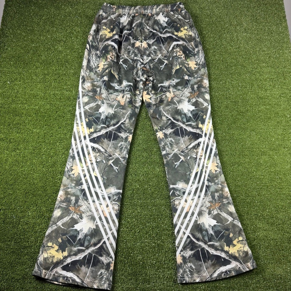 Manfinity Mens Camo Print Sweatpants Large Green White Stripe Wide Leg Joggers